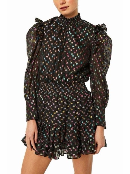 Gianna Dress: Misa Los Angeles Black Floral Long-Sleeve Smocked Mini Dress